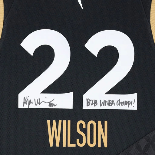 Aja Wilson Signed Las Vegas Aces Inscribed Black Jersey ’B2B WNBA Champion’ Autograph