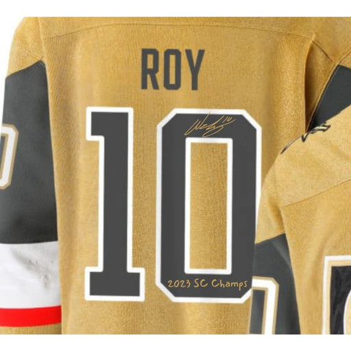 Nicolas Roy Signed Vegas Golden Knights Gold Jersey Inscribed Champs IGM COA Autographed