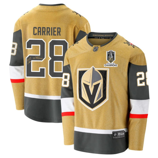 William Carrier Signed Vegas Golden Knights Gold Jersey Inscribed Champs IGM COA Autographed