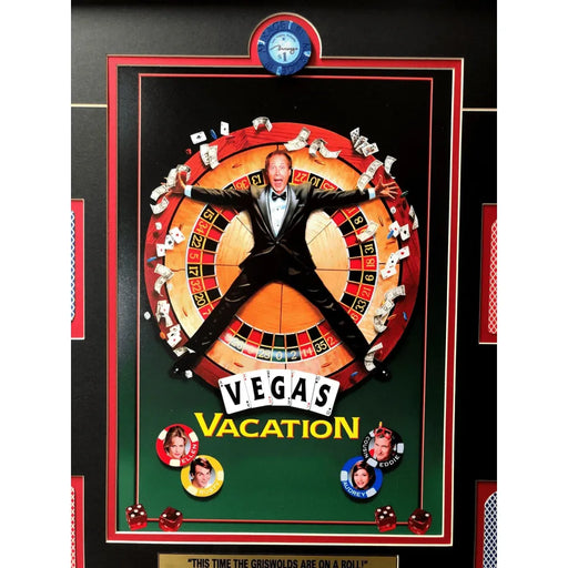 Vegas Vacation Movie Poster Collage W/ Authentic Playing Cards & Poker Chip