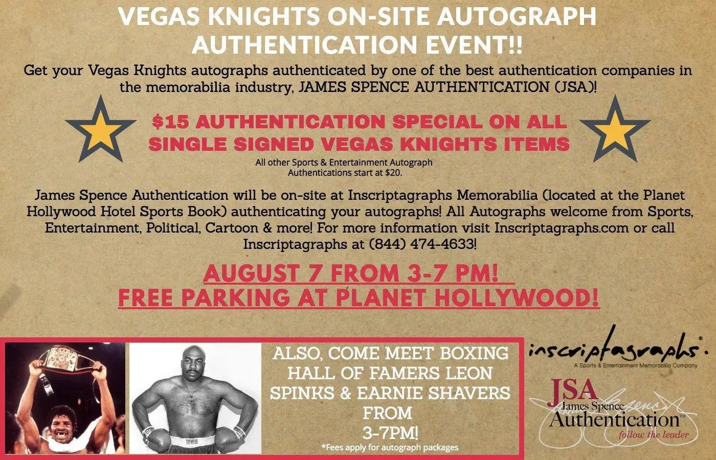 VEGAS KNIGHTS HOCKEY AUTOGRAPH AUTHENTICATION EVENT 8/7/18 WITH JSA!