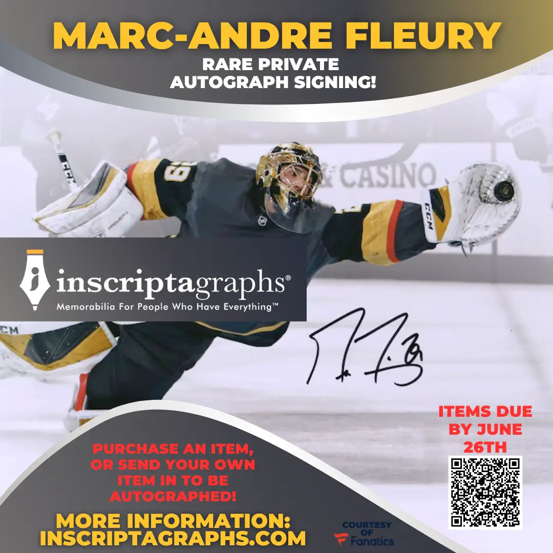 Marc-Andre Fleury Autograph Signing July 2025 with Inscriptagraphs. Shop our selection of items on our website. 