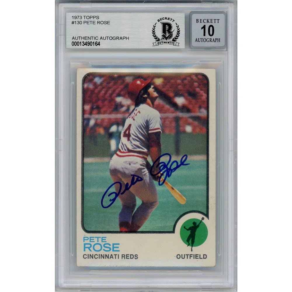 1973 Topps #130 Pete Rose Signed COA BAS 10 Cincinnati Reds Slabbed Autograph