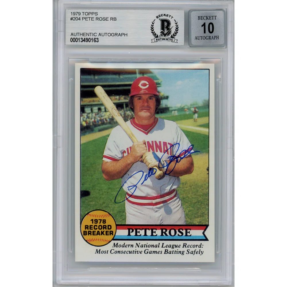 1979 Topps #204 Pete Rose Signed COA BAS 10 Cincinnati Reds Slabbed Autograph