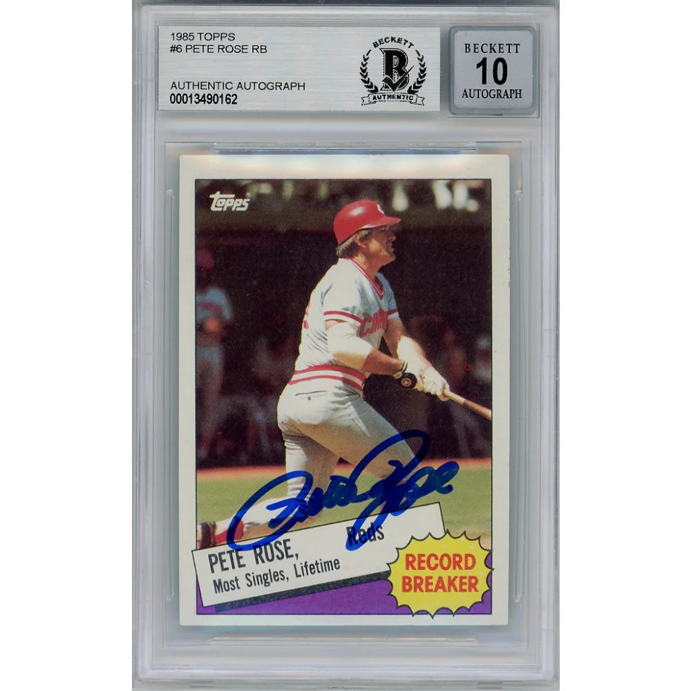 1985 Topps #6 Pete Rose Signed COA BAS 10 Cincinnati Reds Slabbed Autograph