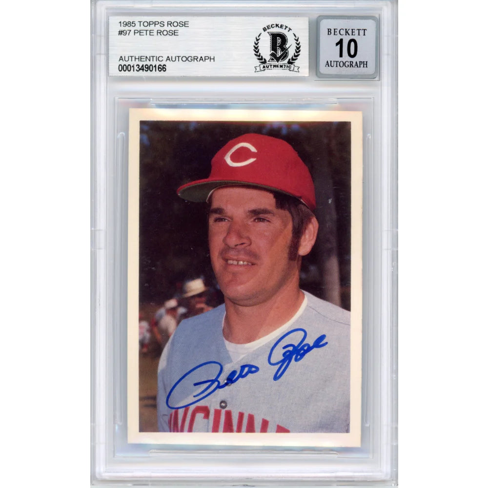 1985 Topps #97 Pete Rose Signed COA BAS 10 Cincinnati Reds Slabbed Autograph