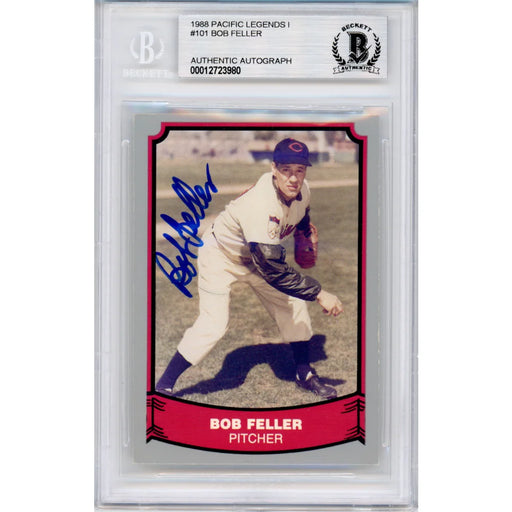 1988 Pacific #101 Bob Feller Signed COA BAS Cleveland Indians Slabbed