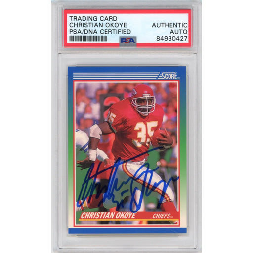 1990 Score Christian Okoye Kansas City Chiefs Signed PSA Authentic Autograph