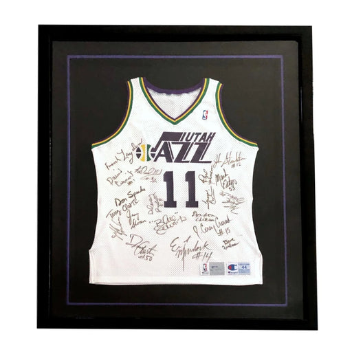 1991-92 Entire Utah Jazz Team Signed Framed Jersey JSA COA Stockton Malone + 17 Autographs