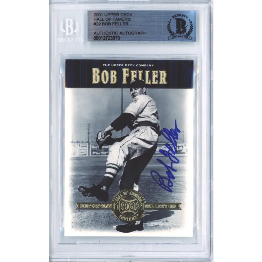 2001 Bob Feller Upper Deck Hall of Famers Signed Cleveland COA BAS Slabbed Auto