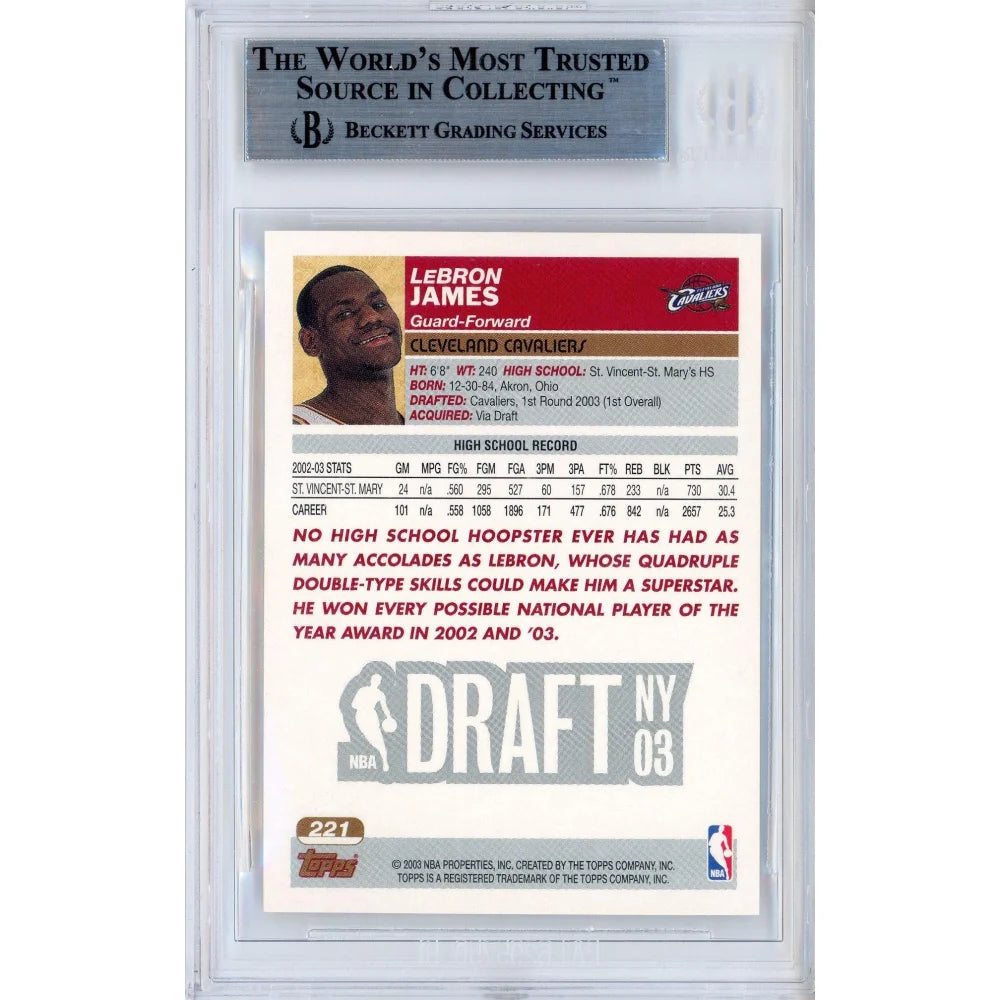 2003-04 Topps Basketball Lebron James Rookie Card #221 Rc Bgs 9 Mint C