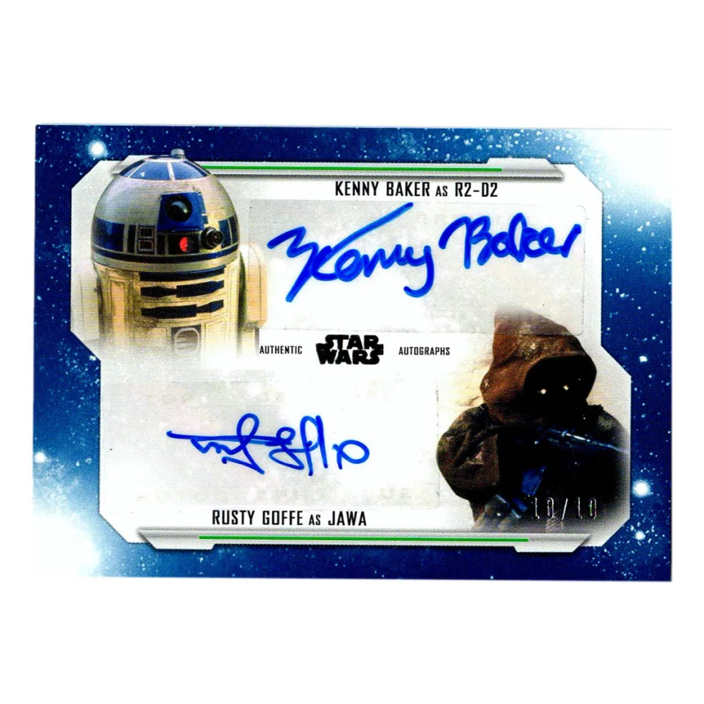 2019 Topps Star Wars Skywalker Saga Kenny Baker / Rusty Goffe Blue Dual Auto #D 10/10