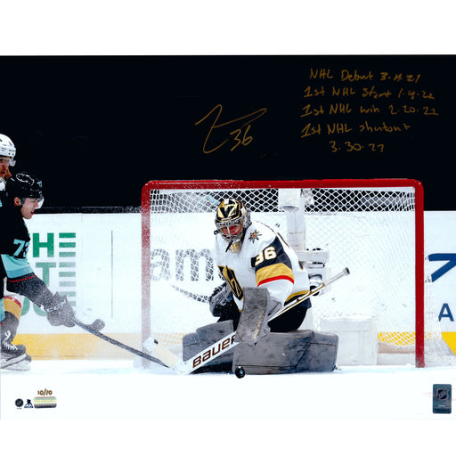 Logan Thompson Signed Inscribed Vegas Golden Knights 16x20 Photo IGM COA #D/10