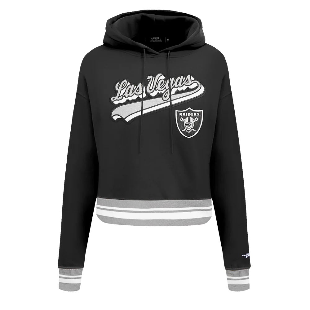 Women's Pro Standard Las Vegas Raiders Black Script Tail Fleece Cropped Pullover Hoodie - Black