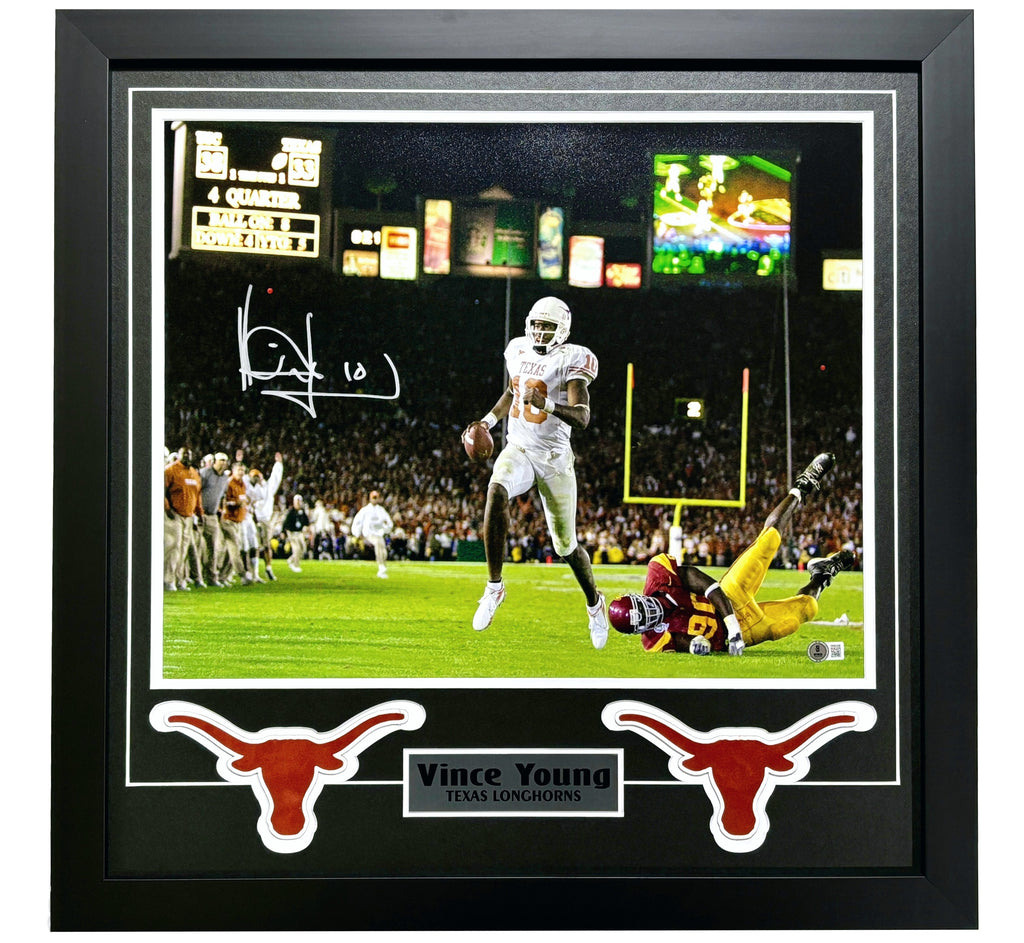 Vince Young Autographed Texas Longhorns 16x20 Photo Signed 2006 Framed Rose Bowl BAS