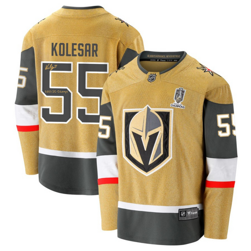 Keegan Kolesar Signed Vegas Golden Knights Gold Jersey Inscribed Champs IGM COA Autographed