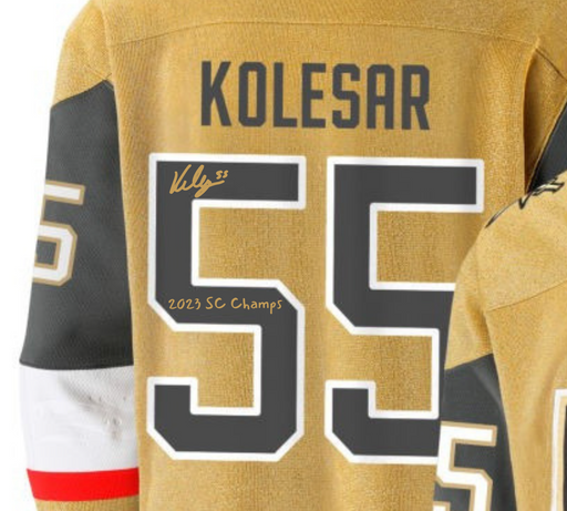 Keegan Kolesar Signed Vegas Golden Knights Gold Jersey Inscribed Champs IGM COA Autographed