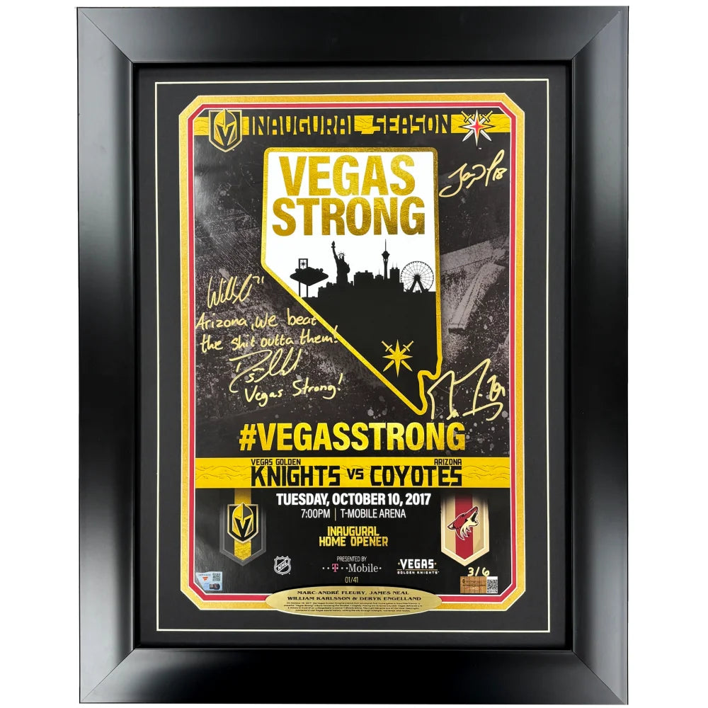 Marc-Andre Fleury Neal Karlsson Engelland Signed 1st Poster 2017 Vegas Golden Knights Framed Strong