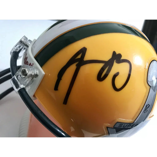 Aaron Rodgers Signed Green Bay Packers SB XLV Mini Helmet COA Mounted Autograph