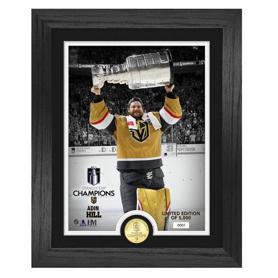 Adin Hill 2023 Stanley Cup Trophy Vegas Golden Knights Framed Photo Bronze Coin