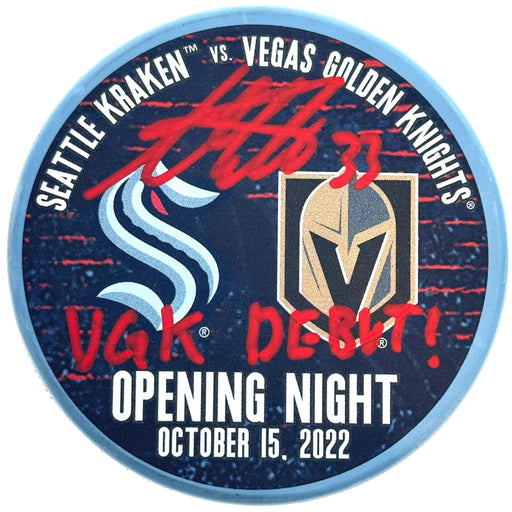 Adin Hill Autographed Vegas Golden Knights VGK Debut Hockey Puck Signed COA IGM