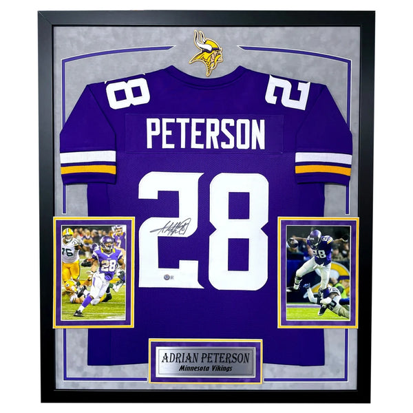 Adrian Peterson Autographed Minnesota Vikings Purple Jersey Framed BAS Signed Inscriptagraphs Memorabilia