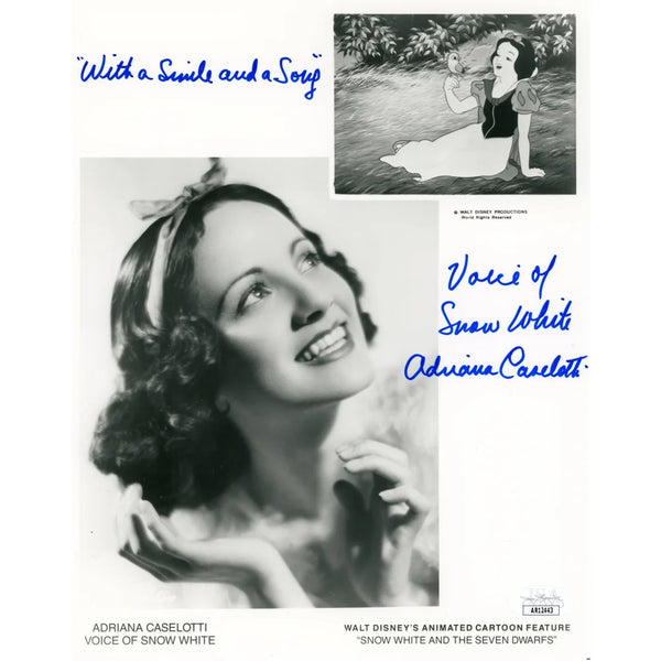 Adriana Caselotti Autographed 8x10 Photo Snow White Disney Jsa Coa