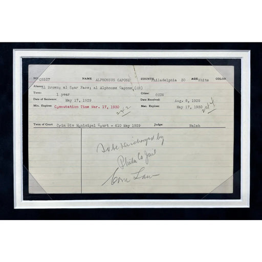 Al Capone Original 1929 Philadelphia Prison Sentence Document Framed Mafia Mob