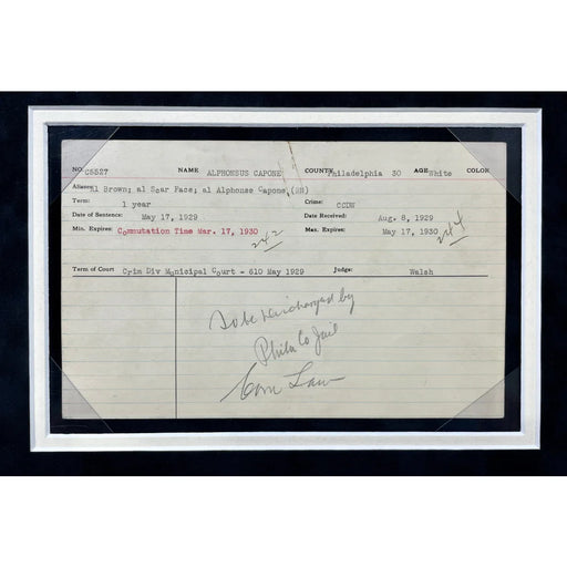 Al Capone Original 1929 Philadelphia Prison Sentence Document Framed Mafia Mob