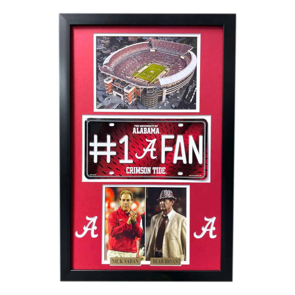 Alabama Crimson Tide Fan License Plate Framed Collage Memorabilia Bear Bryant Nick Saban