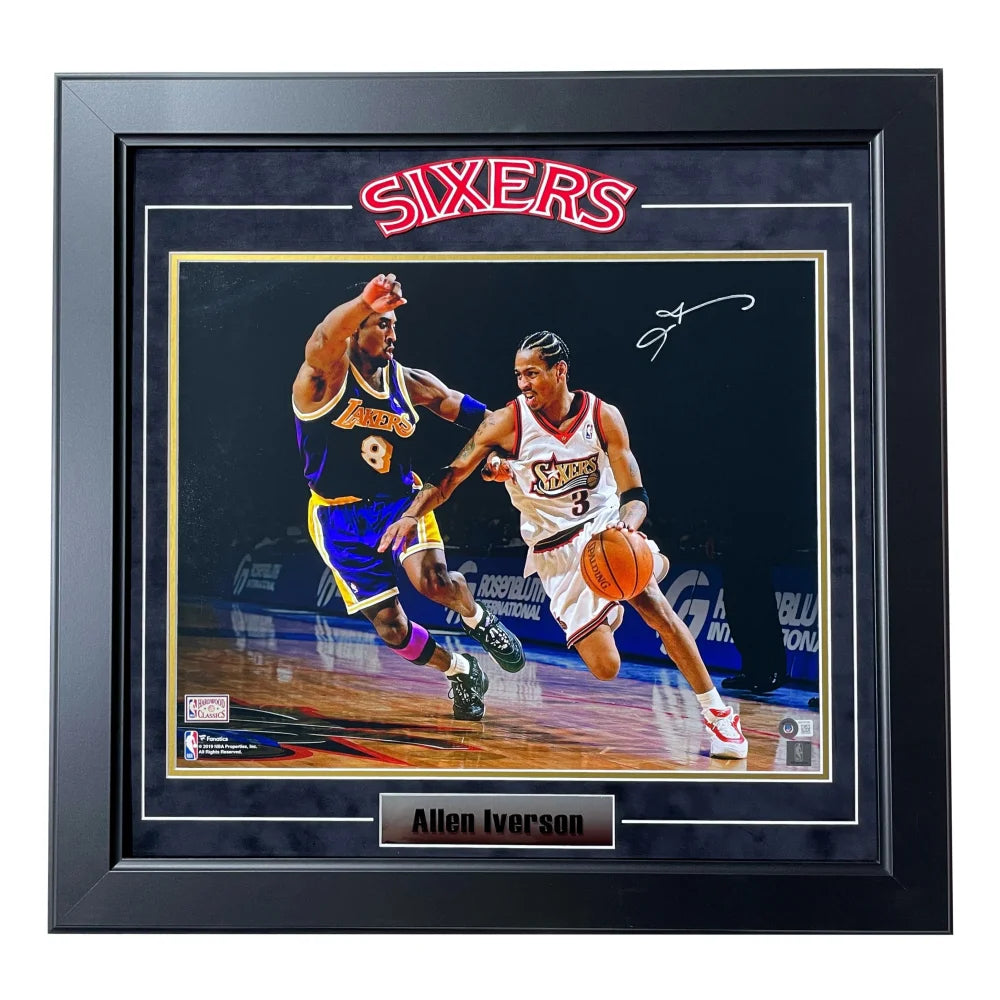 Allen Iverson Autographed Philadelphia 76ers 16x20 Photo Framed BAS Signed Kobe Sixers