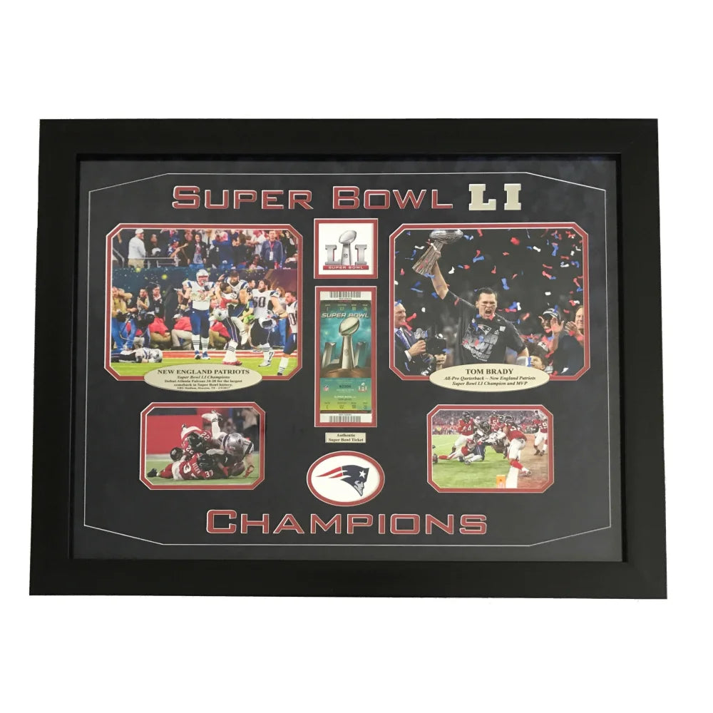 Authentic Super Bowl 51 New England Patriots Ticket Framed Collage LI Tom Brady Edelman