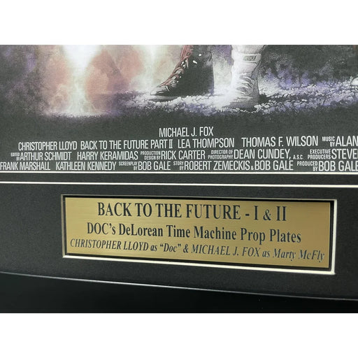 ’Back to the Future 1 & 2’’ DeLorean Double Movie Car License Plate Framed Collage Michael J. Fox Christopher Lloyd