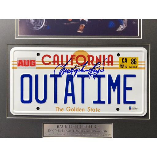 ’Back to the Future’ Christopher Lloyd Signed DeLorean Movie Car License Plate Framed Collage BAS COA Autograph