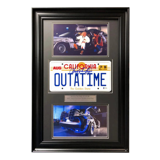 ’Back to the Future’ Christopher Lloyd Signed DeLorean Movie Car License Plate Framed Collage BAS COA Autograph