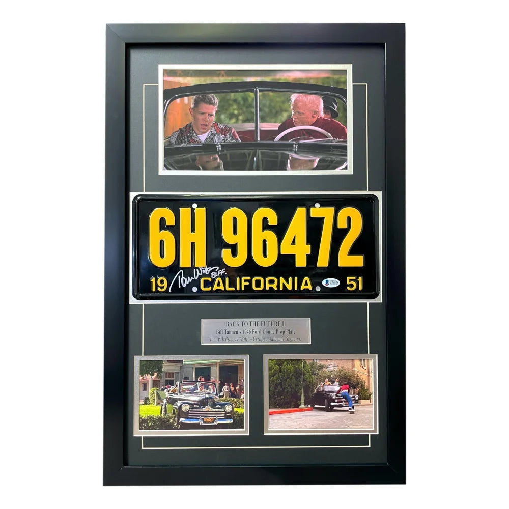 Back to the Future Signed BIFF Tom F. Wilson Movie Car License Plate Framed BAS Autograph