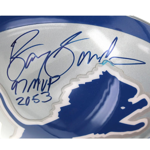 Barry Sanders Autographed Detroit Lions Full Size Inscribed Helmet COA JSA Signed Schwartz