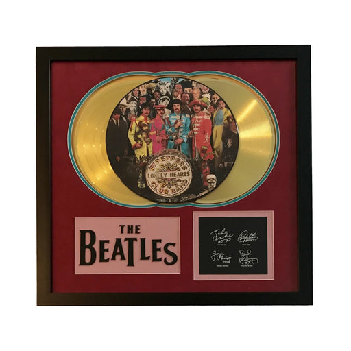 Beatles ’Sgt. Pepper’s’ LP Gold Record Photo Disk Collage Facsimile Signed