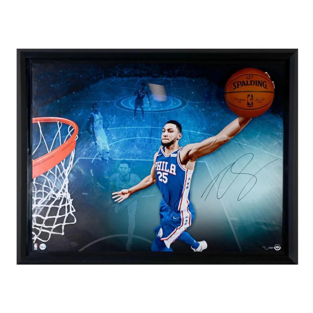 Ben Simmons Signed Basketball UDA Break Through Framed 76ers Autograph Photo #D/123