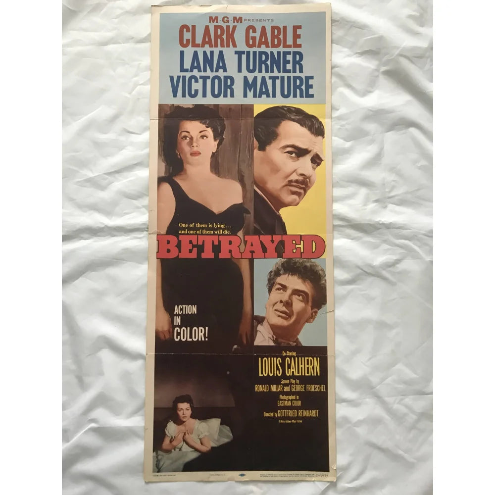 ’Betrayed’ 1954 Original Movie Poster First Issue 36X14 Clark Gable Lana Turner