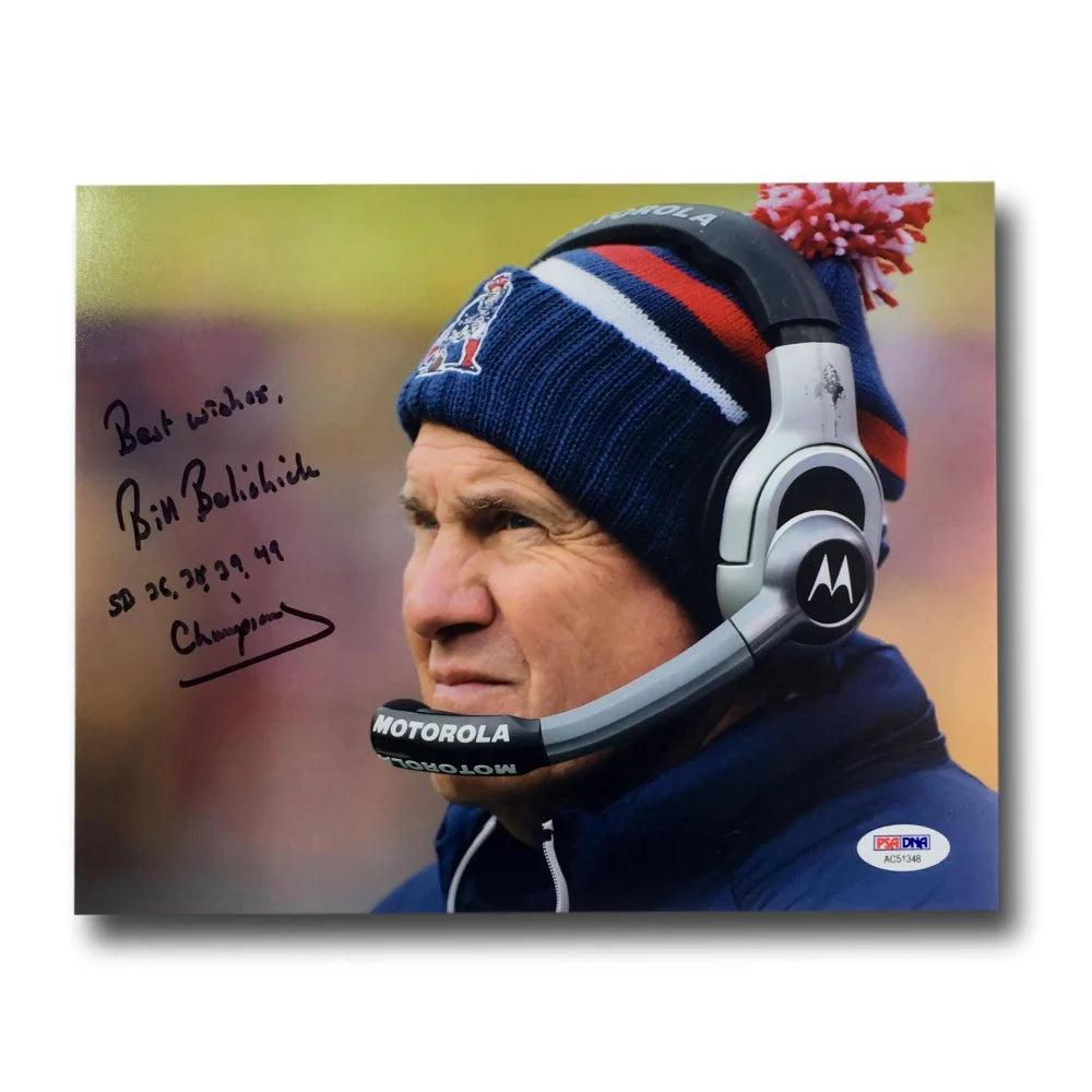 Bill Belichick Signed Patriots 8X10 Photo Inscribed COA PSA New England Brady