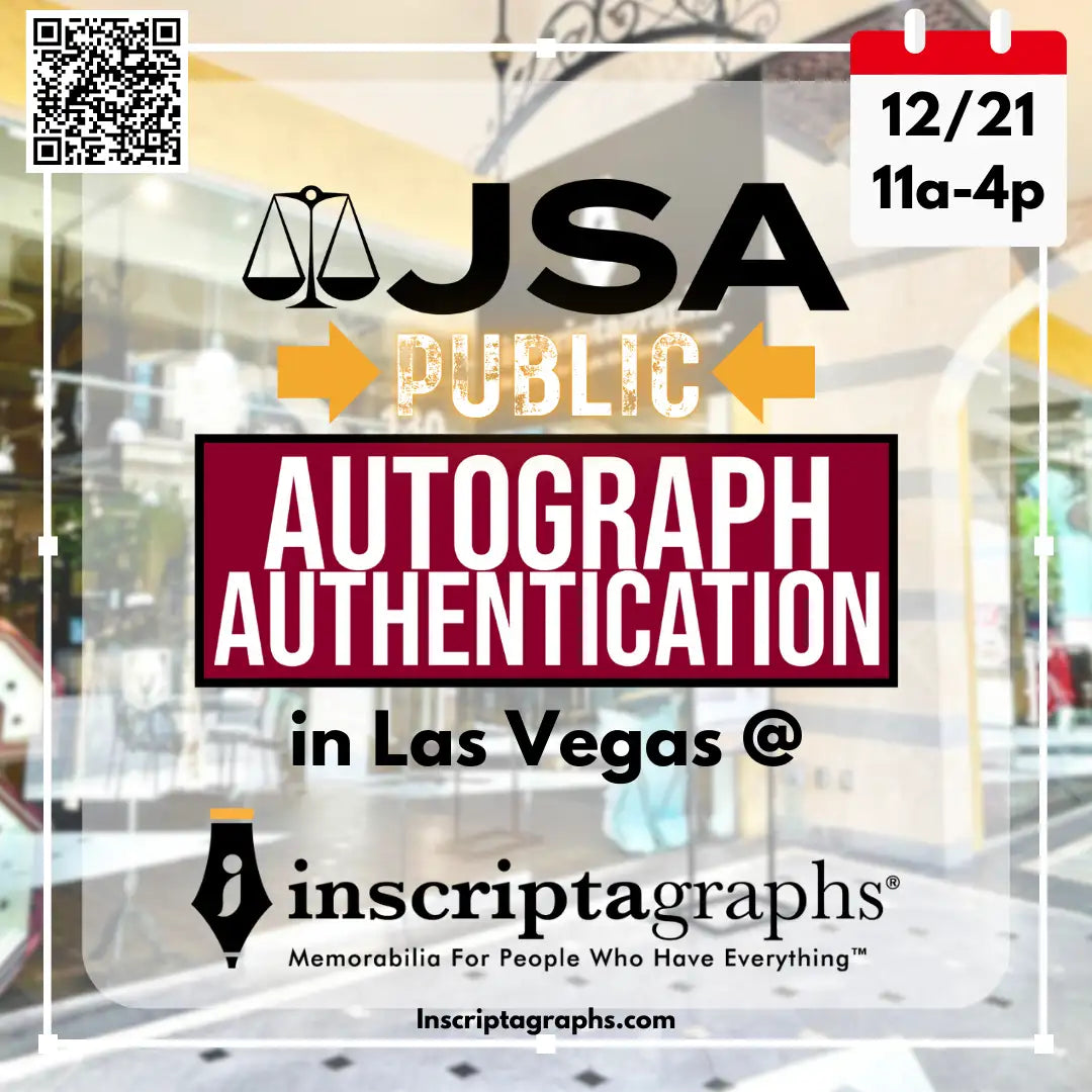 Come to Inscriptagraphs to have your items authenticated by the experts at James Spence Authentication from 11am to 4pm on DECEMBER 21, 2025. Click this link to inquire for more information!