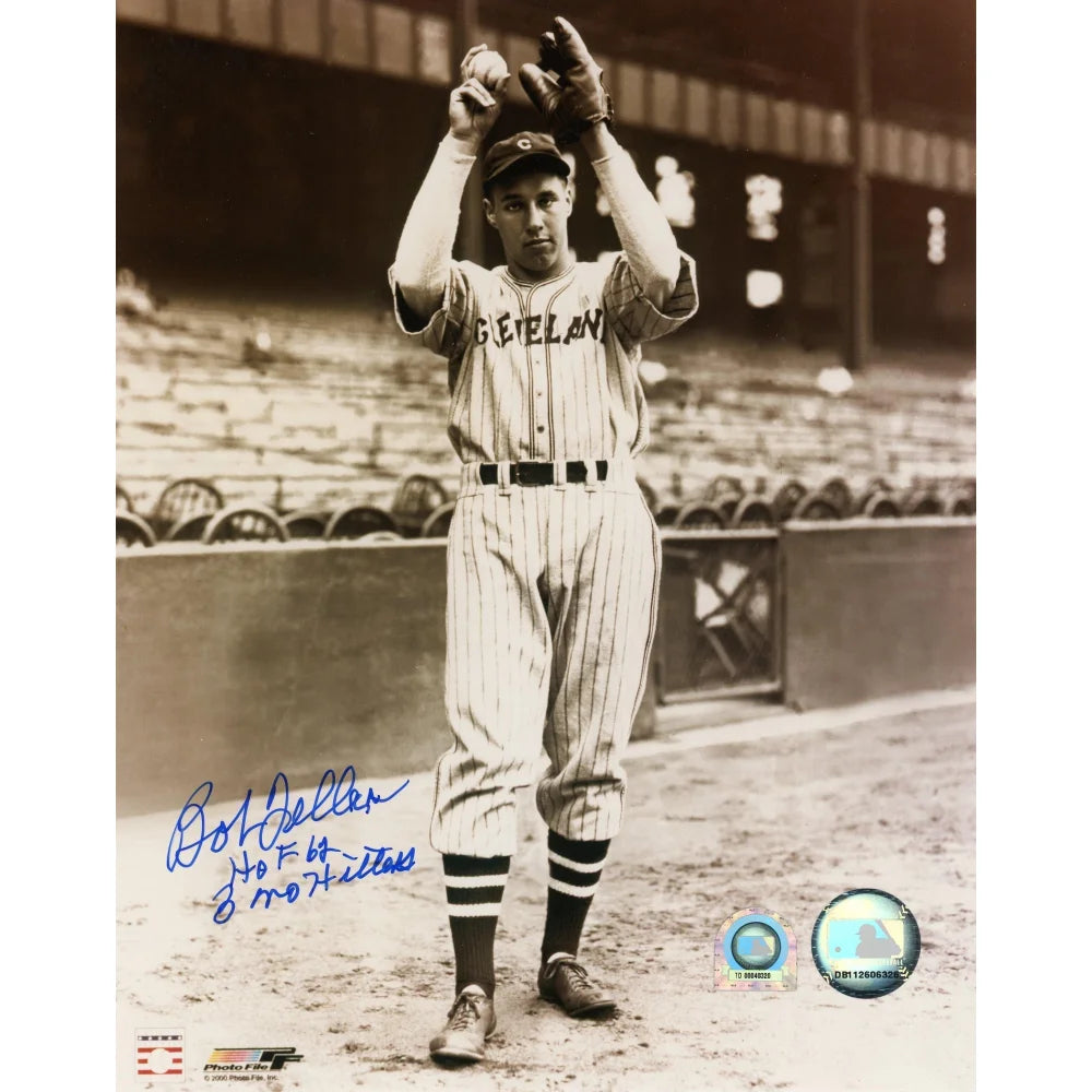 Bob Feller Signed Inscribed ’HOF No Hitter’ 8x10 Photo Indians MLB COA Autograph