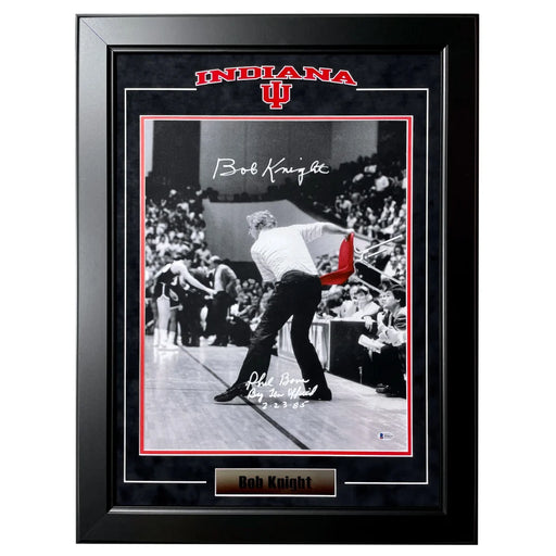 Bob Knight / Phil Bova Autographed Indiana Chair Throw 16x20 Photo Framed BAS Signed