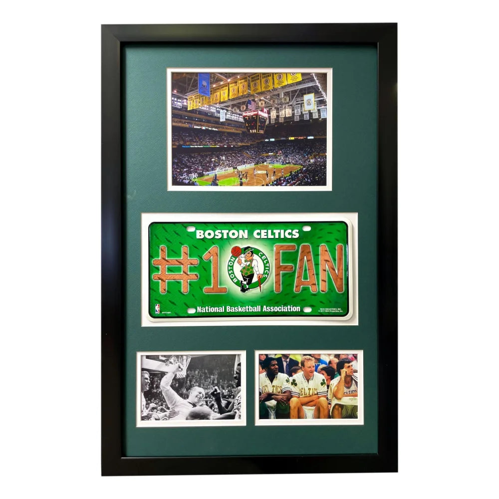 Boston Celtics Fan License Plate Framed Collage Memorabilia Russell Bird Auerbach