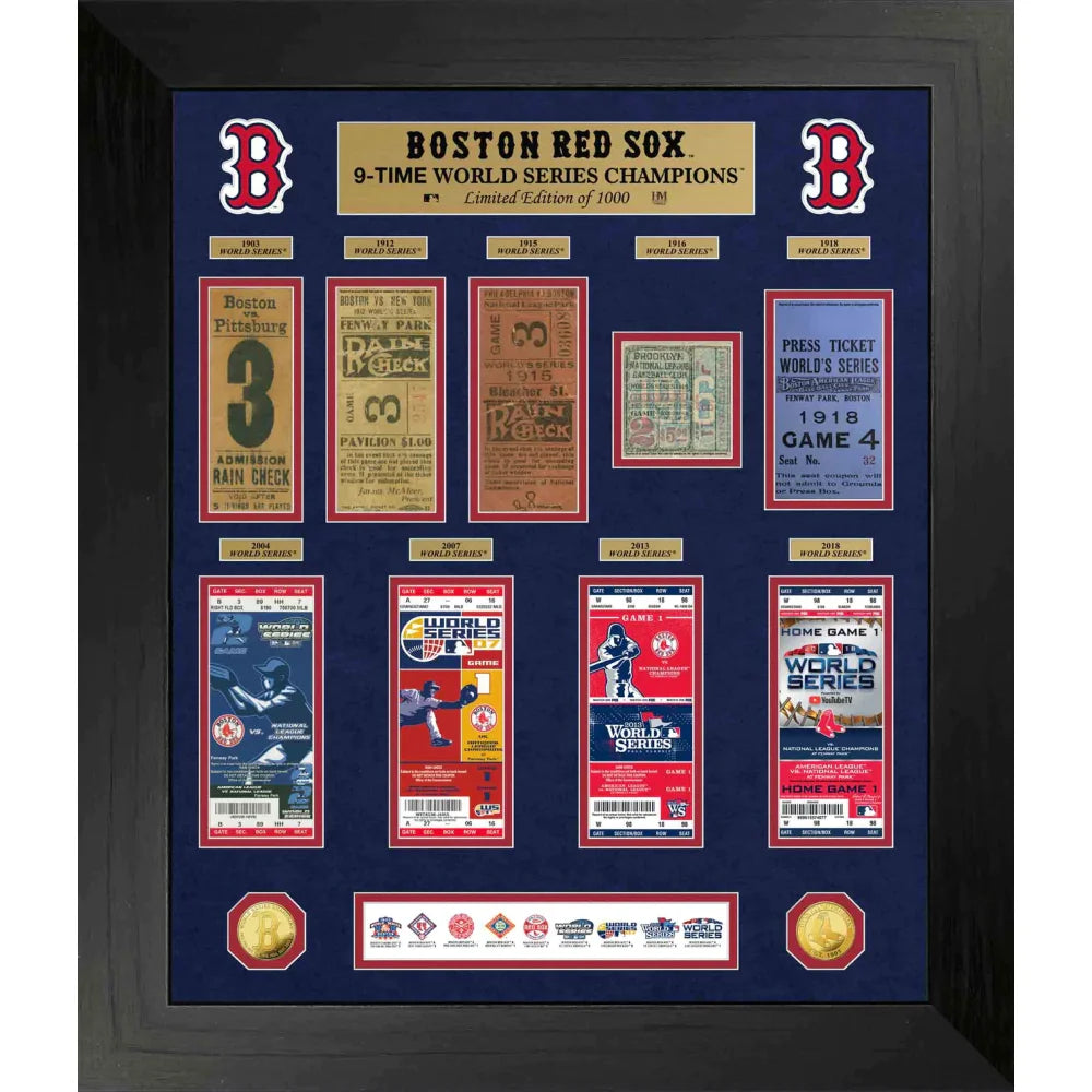 Boston Red Sox World Series Ticket And Game Coin Collection Framed Collage