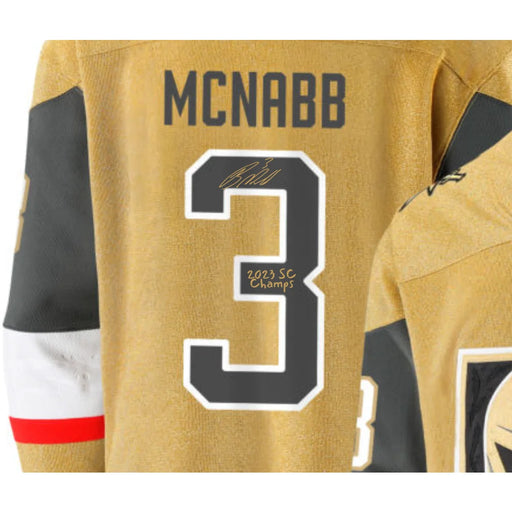 Brayden McNabb Signed Vegas Golden Knights Gold Jersey Inscribed Champs IGM COA