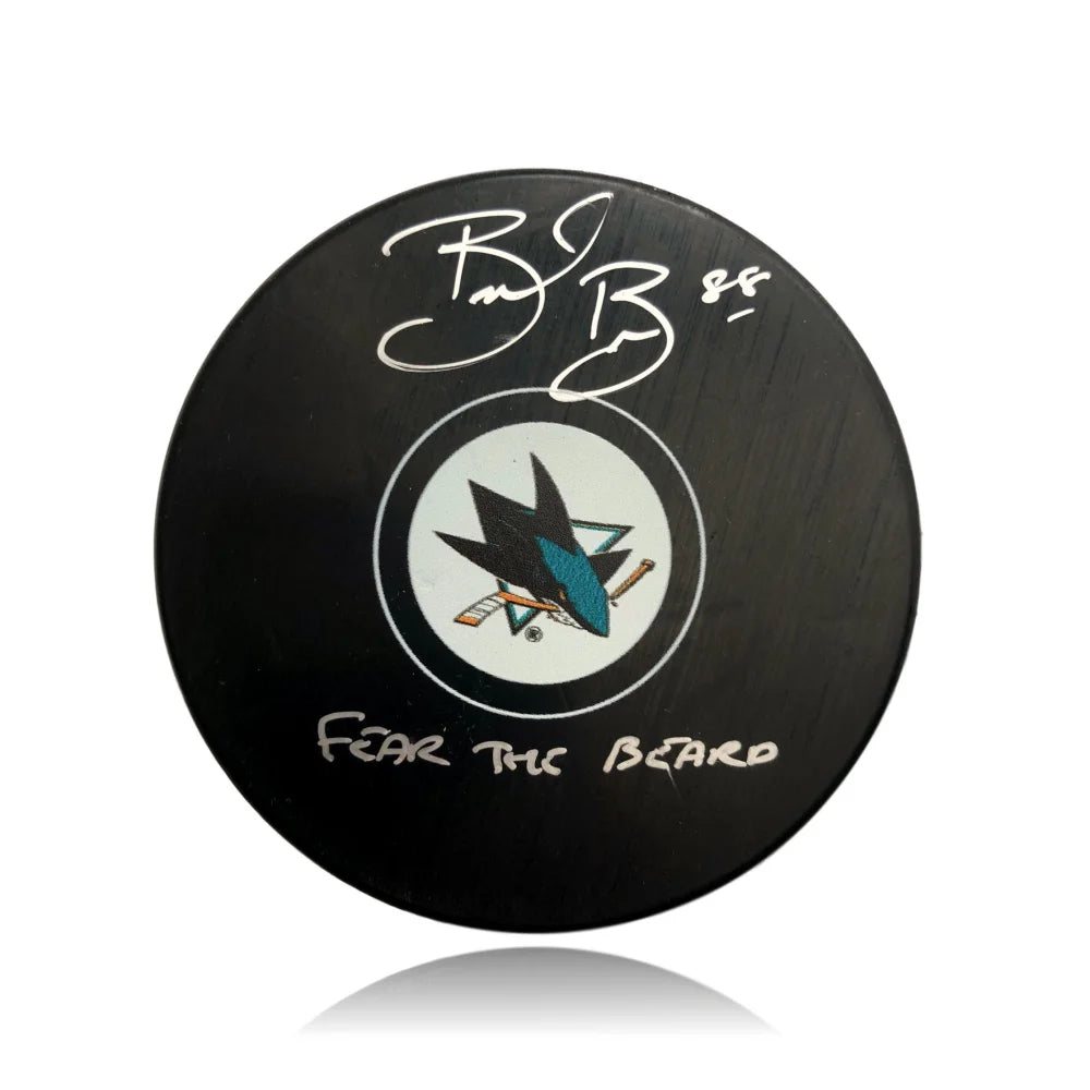 Brent Burns Signed Inscribed ’Fear The Beard’ San Jose Sharks Puck Autograph COA