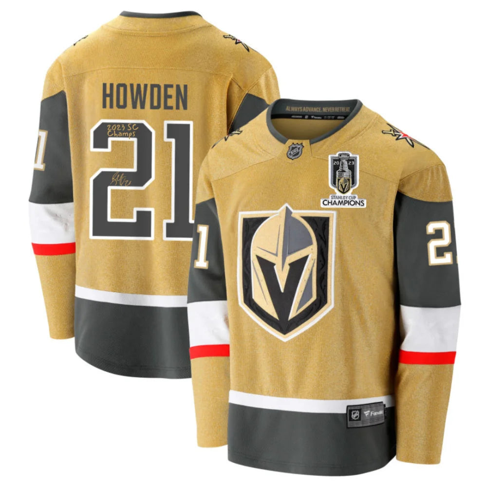 Brett Howden Signed Vegas Golden Knights Gold Jersey Inscribed Champs IGM COA Autographed