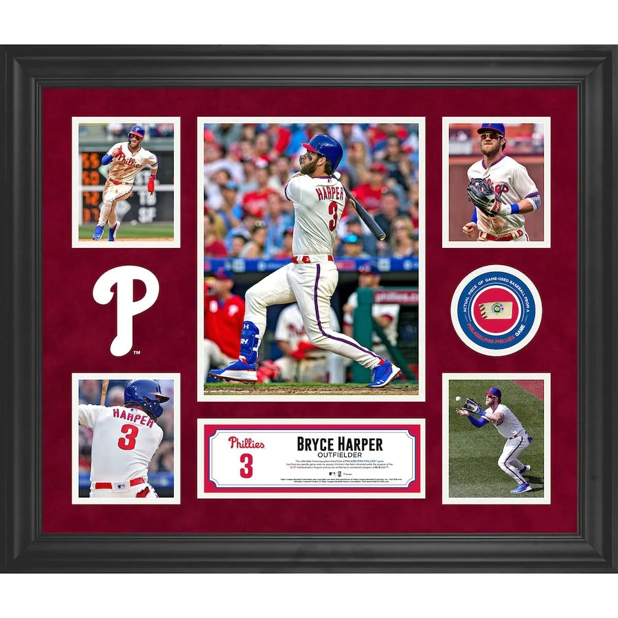 Bryce Harper Philadelphia Phillies Game Used Baseball Piece Framed Collage